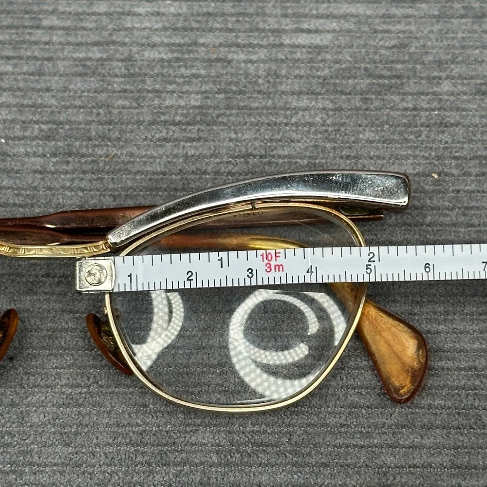 Vintage 50s Shuron Cat Eye Glasses Gold Copper Browline Frames 5 1/4 LO
